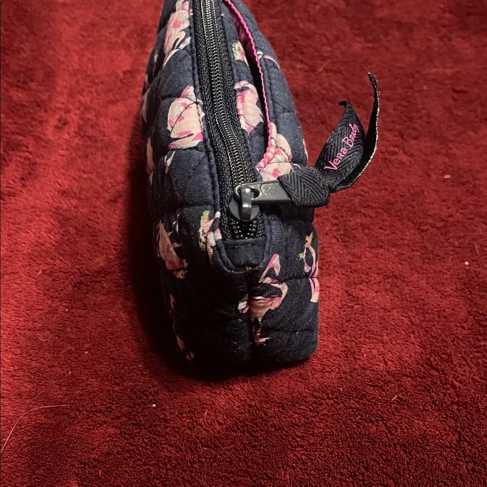 Vera Bradley Black and Pink Flamingo Quilted Small Pouch with Mirror